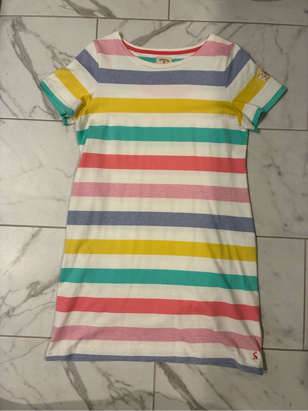 Joules Women’s Striped Cotton Dress in Pink, Yellow, Teal, Blue and White